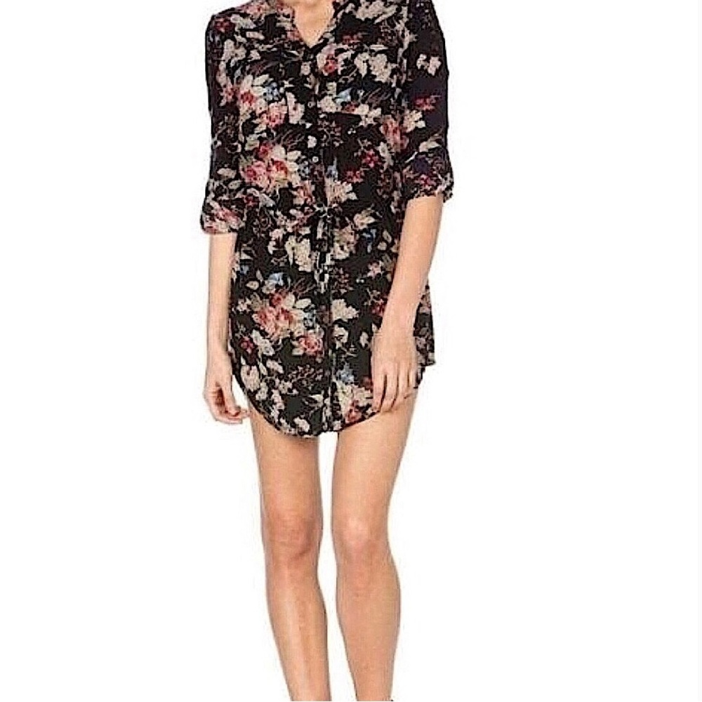 Miss Me Mini Shirt Dress Floral S Black